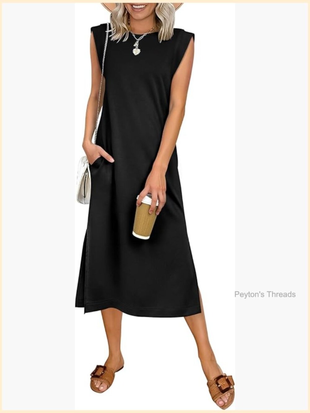 Sleeveless Crewneck Midi Dress with Pockets Wrinkle-Free